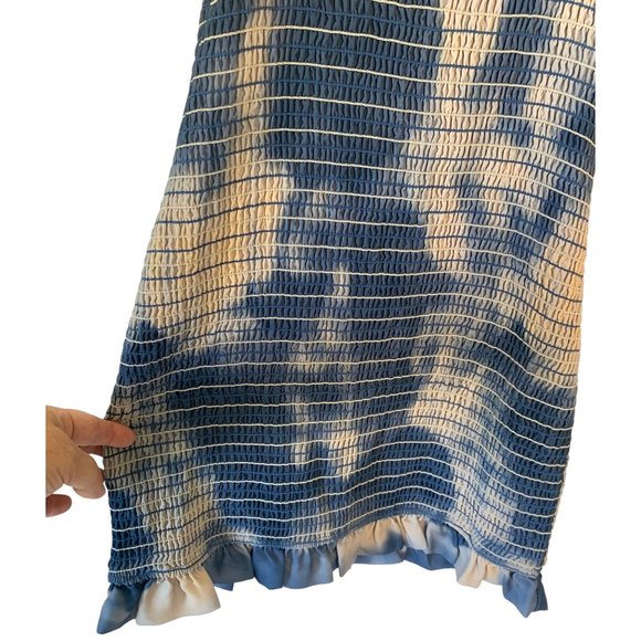 STORIA Blue + Gray Tie-Dye Smocked Sleeveless Tie Strap Mini-Length Dress Medium - Picture 7 of 7
